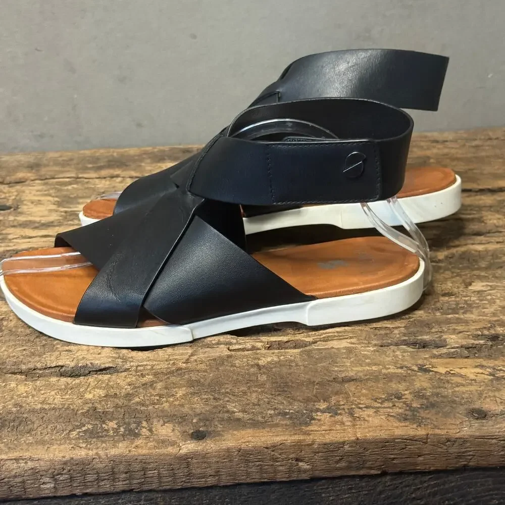 SARTO Franco Sarto Akasha Black Leather Crossband Ankle Sandal Size 7.5